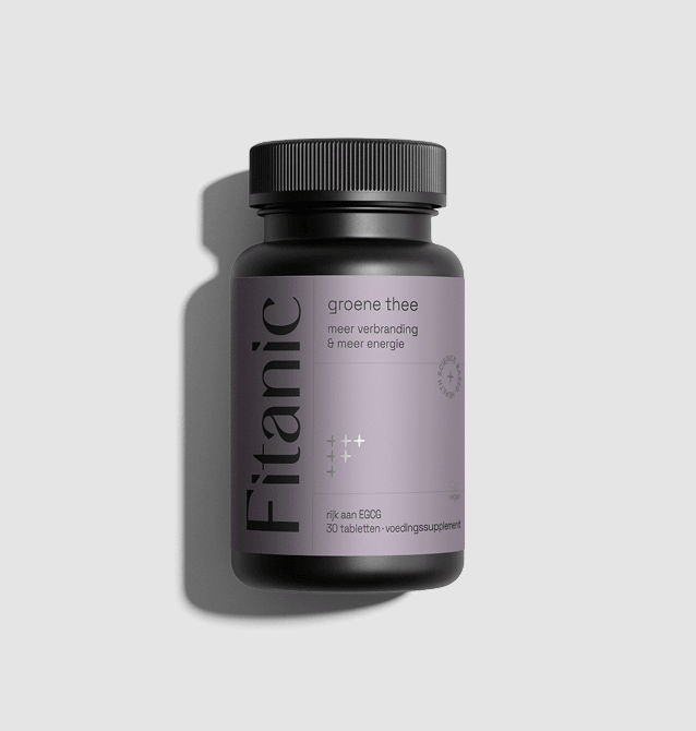 Green tea supplement bottle with purple label, dietary tablets for energy and metabolism