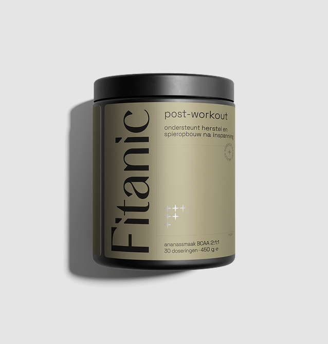 Fitanic post-workout supplement jar with pineapple flavor, BCAA 2:1:1, 450g, 30 servings
