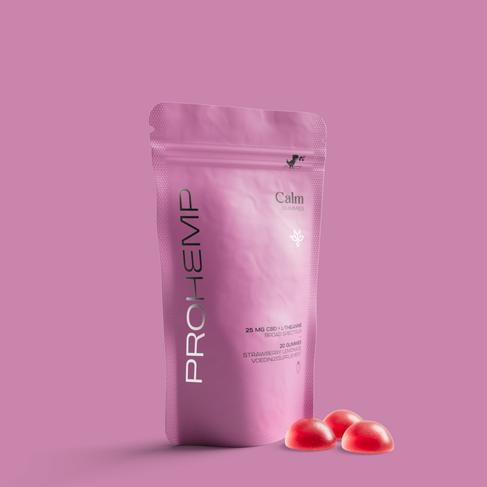 Prohemp Calm Gummies met 25 mg CBD + L-Theanine, aardbei limonade smaak, voor rust en focus