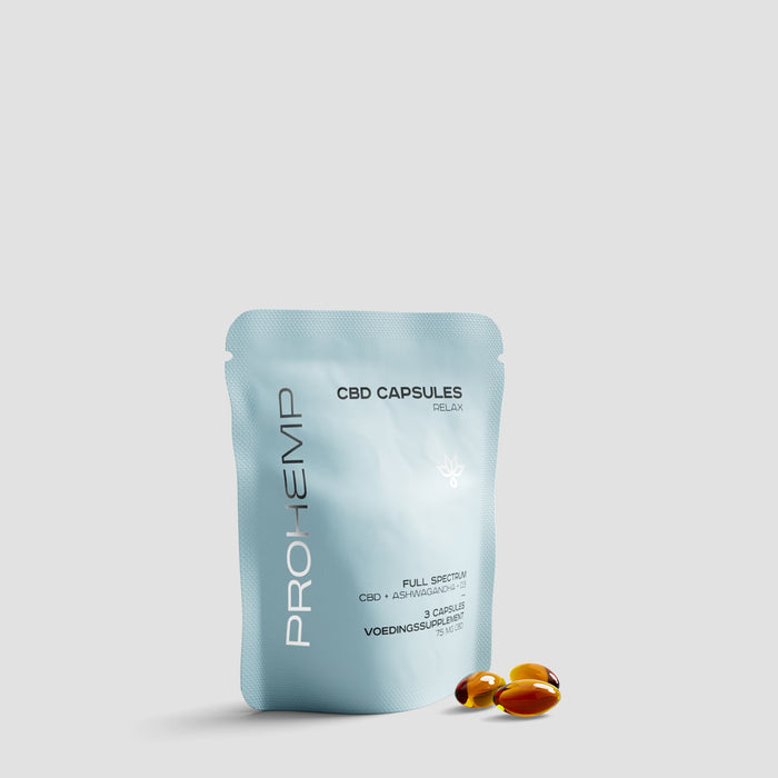 Prohemp CBD capsules relax met full spectrum, ashwagandha en vitamine D3 voor vitaliteit en rust